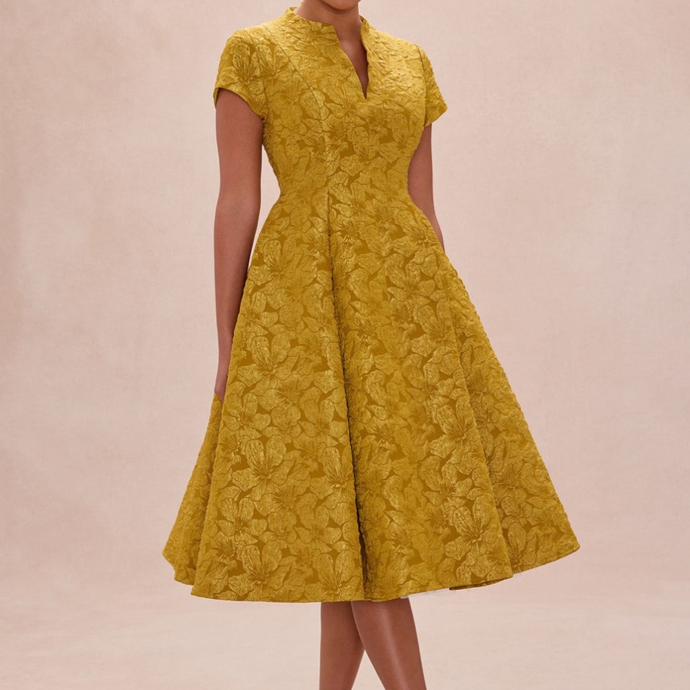 Fashion Nova Mustard Floral Midi Dress